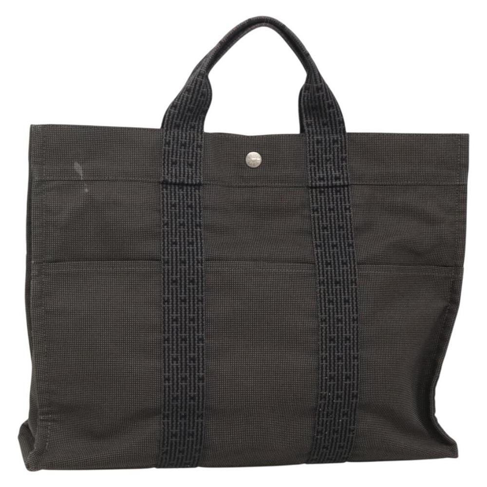HERMES Her Line MM Hand Bag Canvas Gray Silver Auth 141514